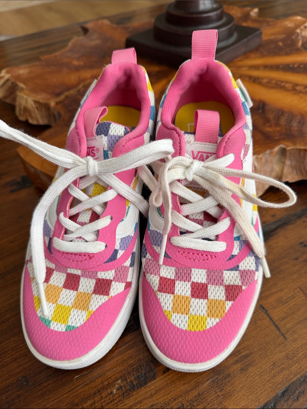Vans Kids Pink & Multi Checkerboard Lace-Up Sneakers 12.5
